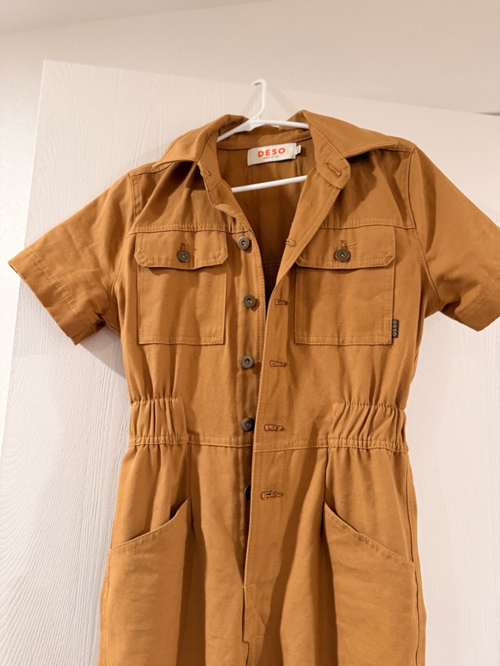 DESO Women's Short-Sleeve Utility Jumpsuit Coveralls in Tan